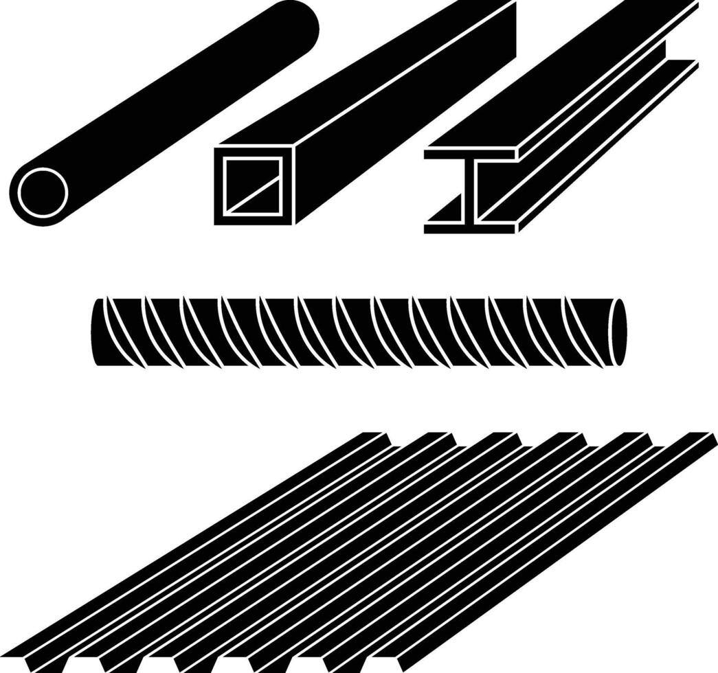 Stainless Steel Bars, Pipe and Iron Sheet Icons vector