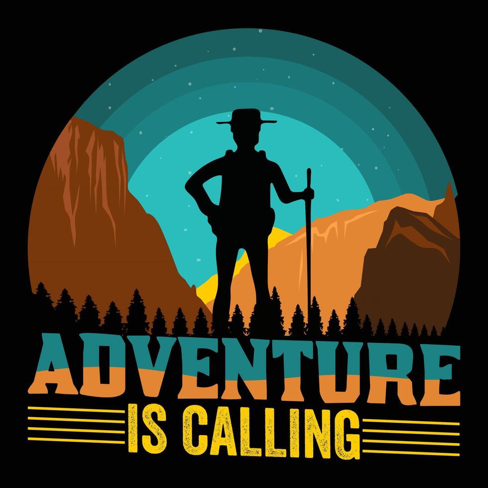 ADVENTURE IS CALLING Camping, Travelling, Hiking t shirt and mug design illustration vector