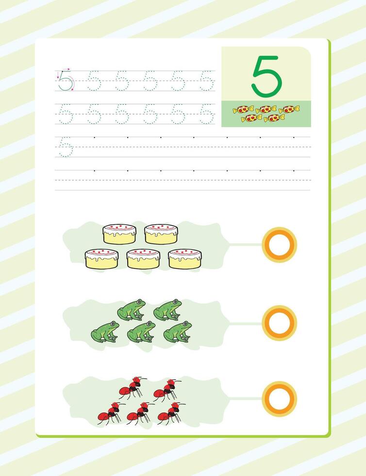 Number 5 worksheet template vector