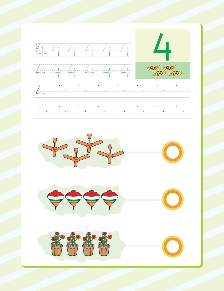 Number 4 worksheet template vector