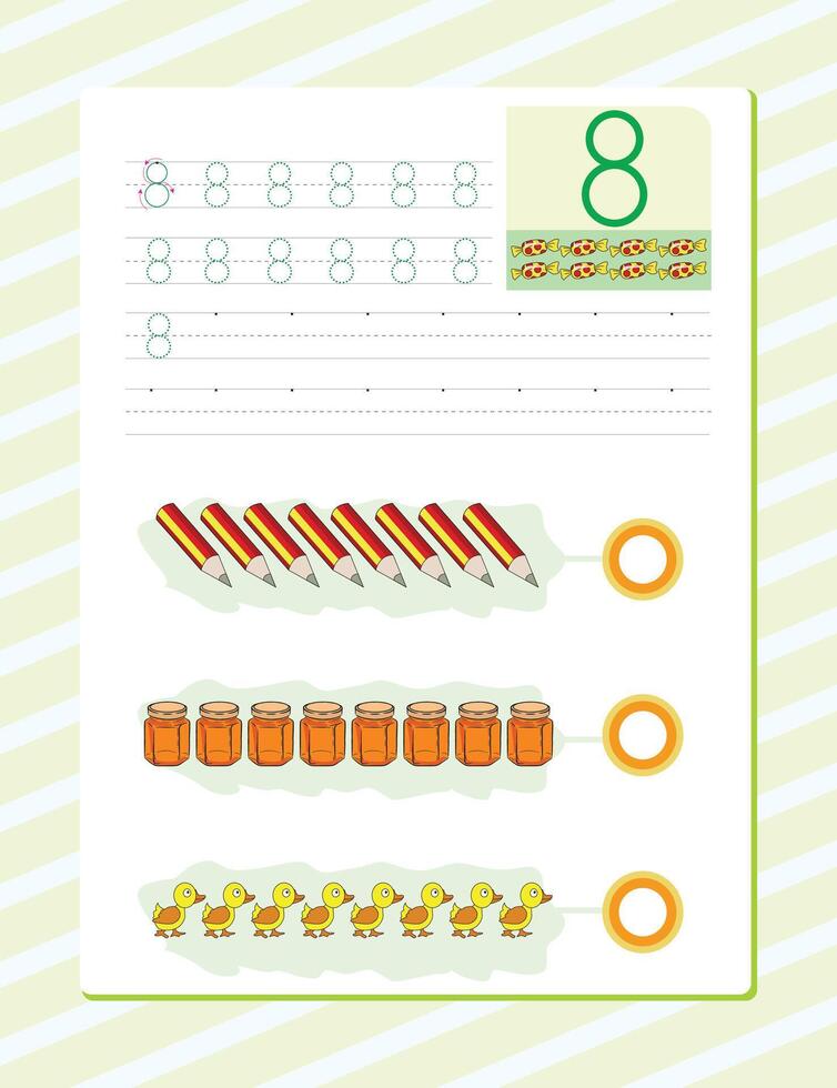 Number 8 worksheet template vector