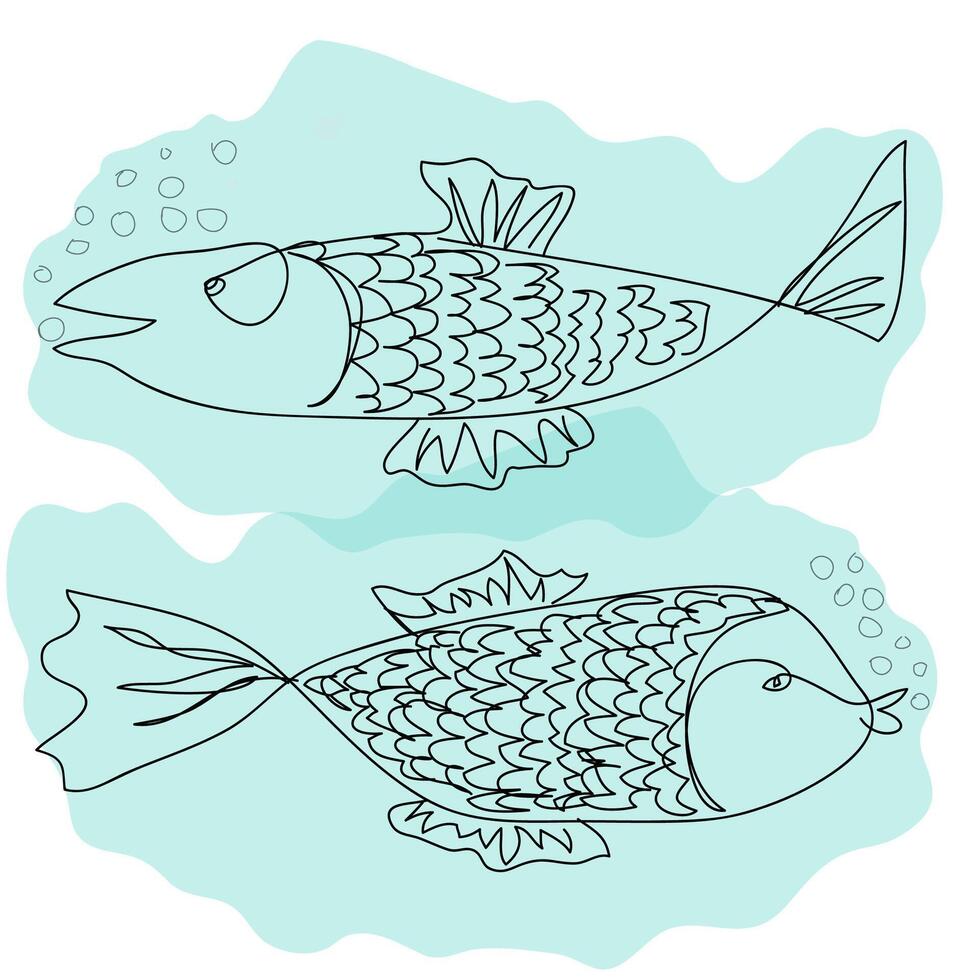 Doodle style sketch of two fish swimming in different directions vector