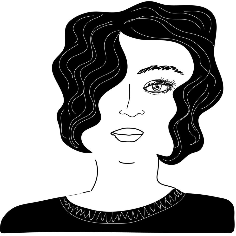 Sketch of a brunette woman drawn in doodle style vector