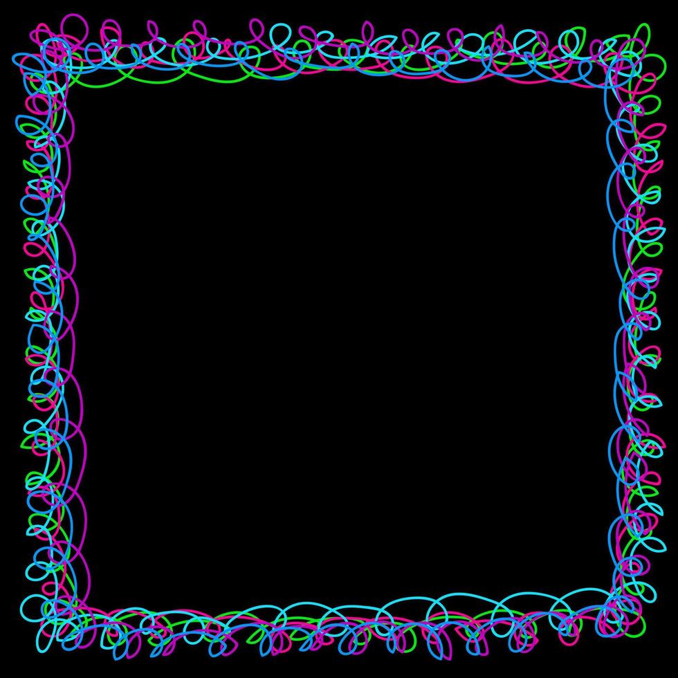 Quadruple frame in doodle style made of multi-colored wire on a black background vector