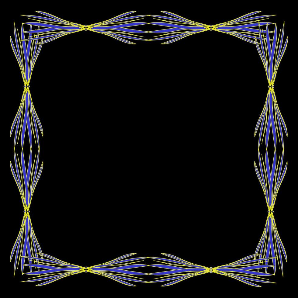 Original quadrangular frame in blue and yellow on a black background vector