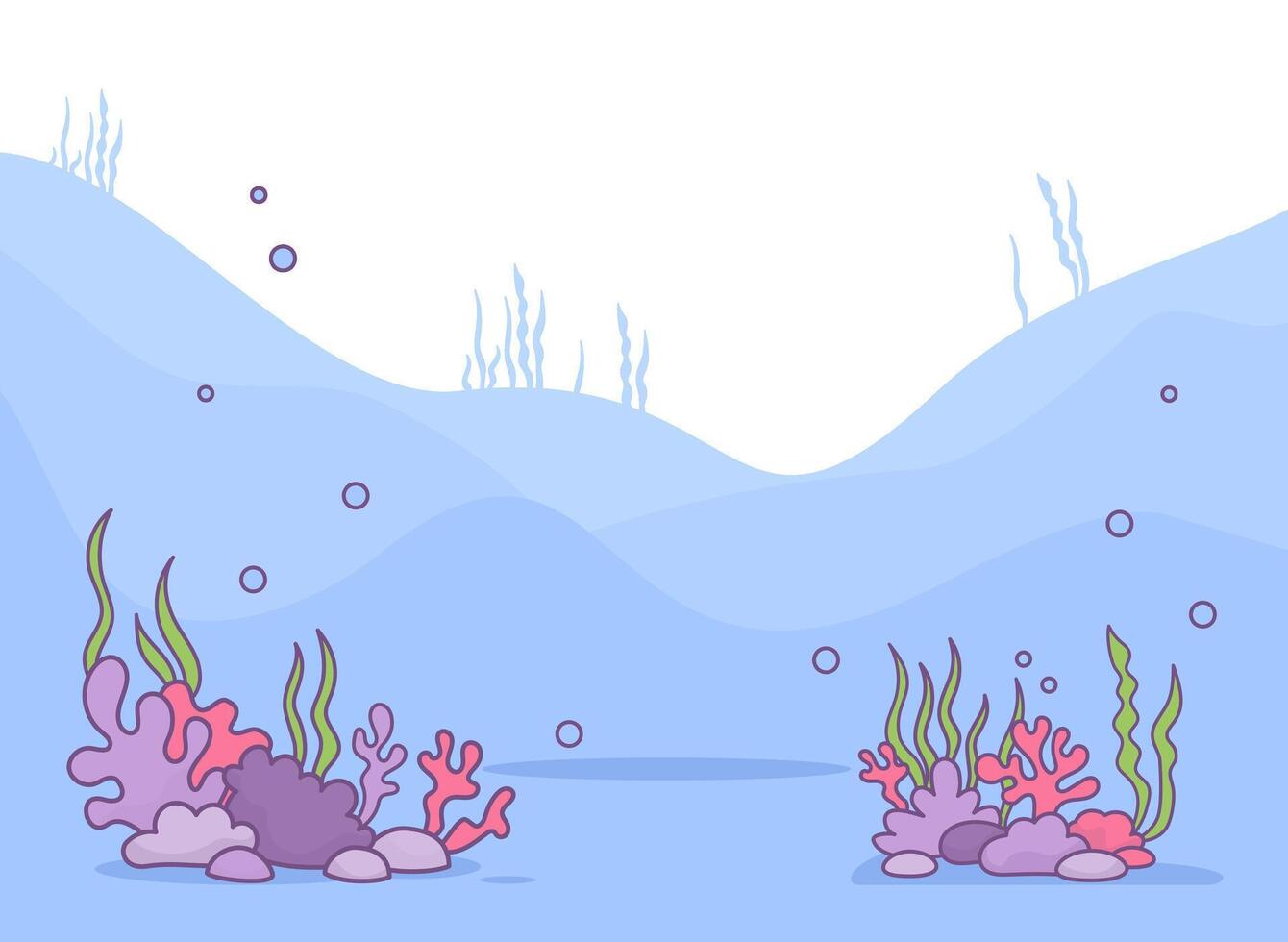 Landscape underwater bottom with algae and corals on blue background vector
