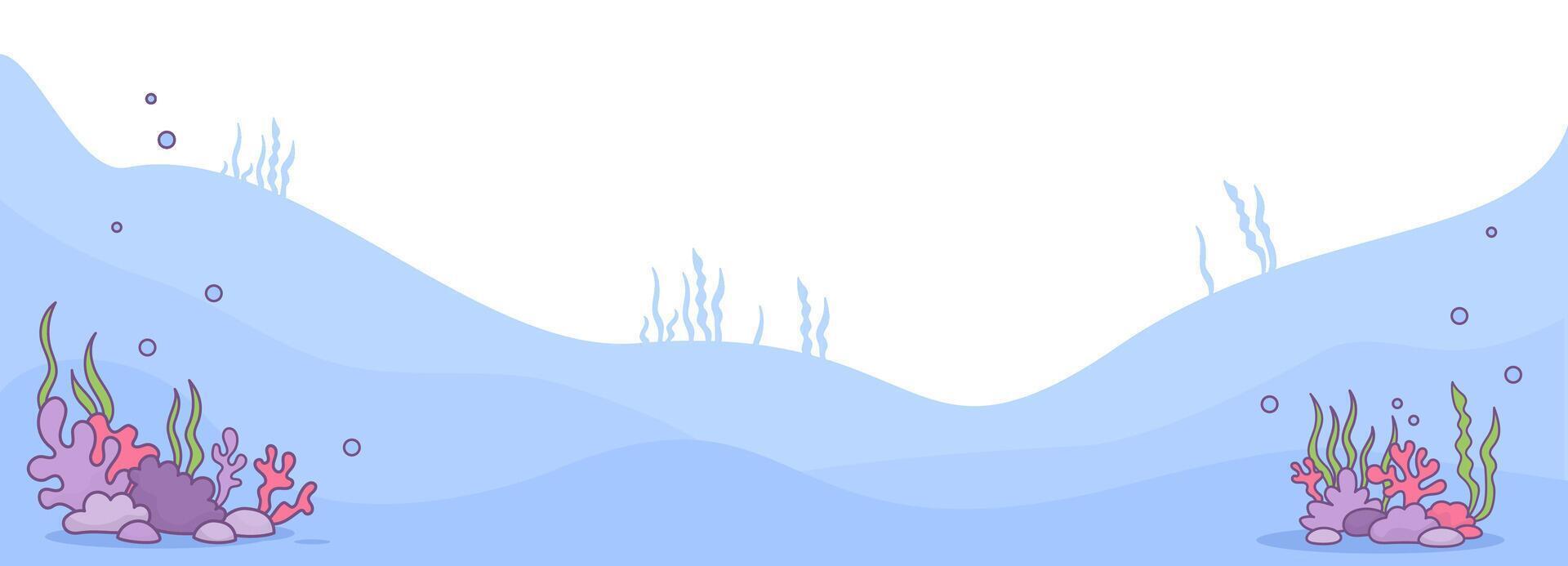 Landscape underwater bottom with algae and corals on blue background vector