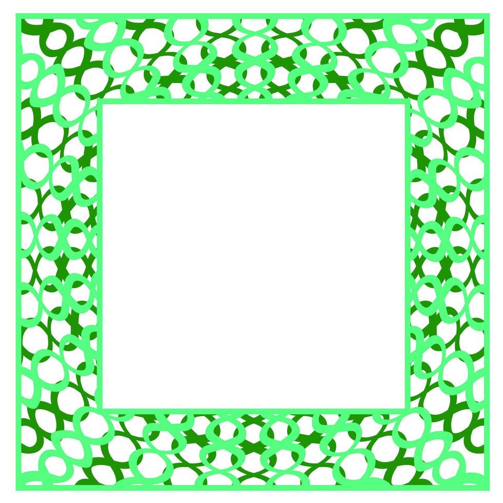 Green square frame with an abstract pattern of intertwining wavy lines vector