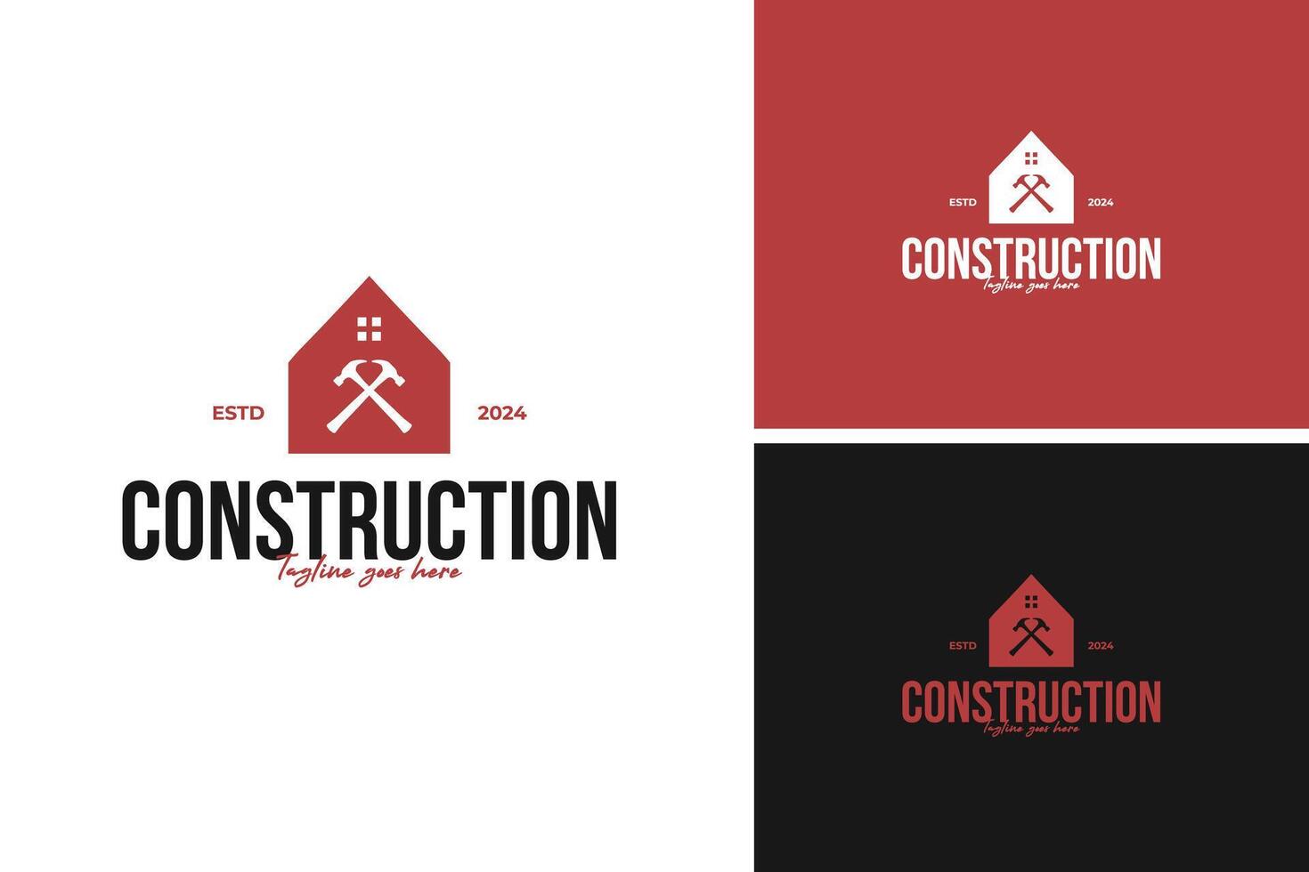 Hammer crossing a building silhouette logo design, perfect for a construction or real estate development company. illustration template idea vector