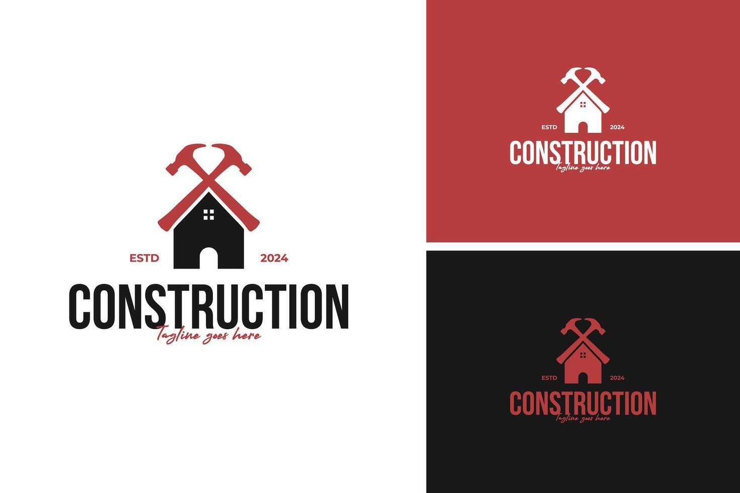 Hammer crossing a building silhouette logo design, perfect for a construction or real estate development company. illustration template idea vector