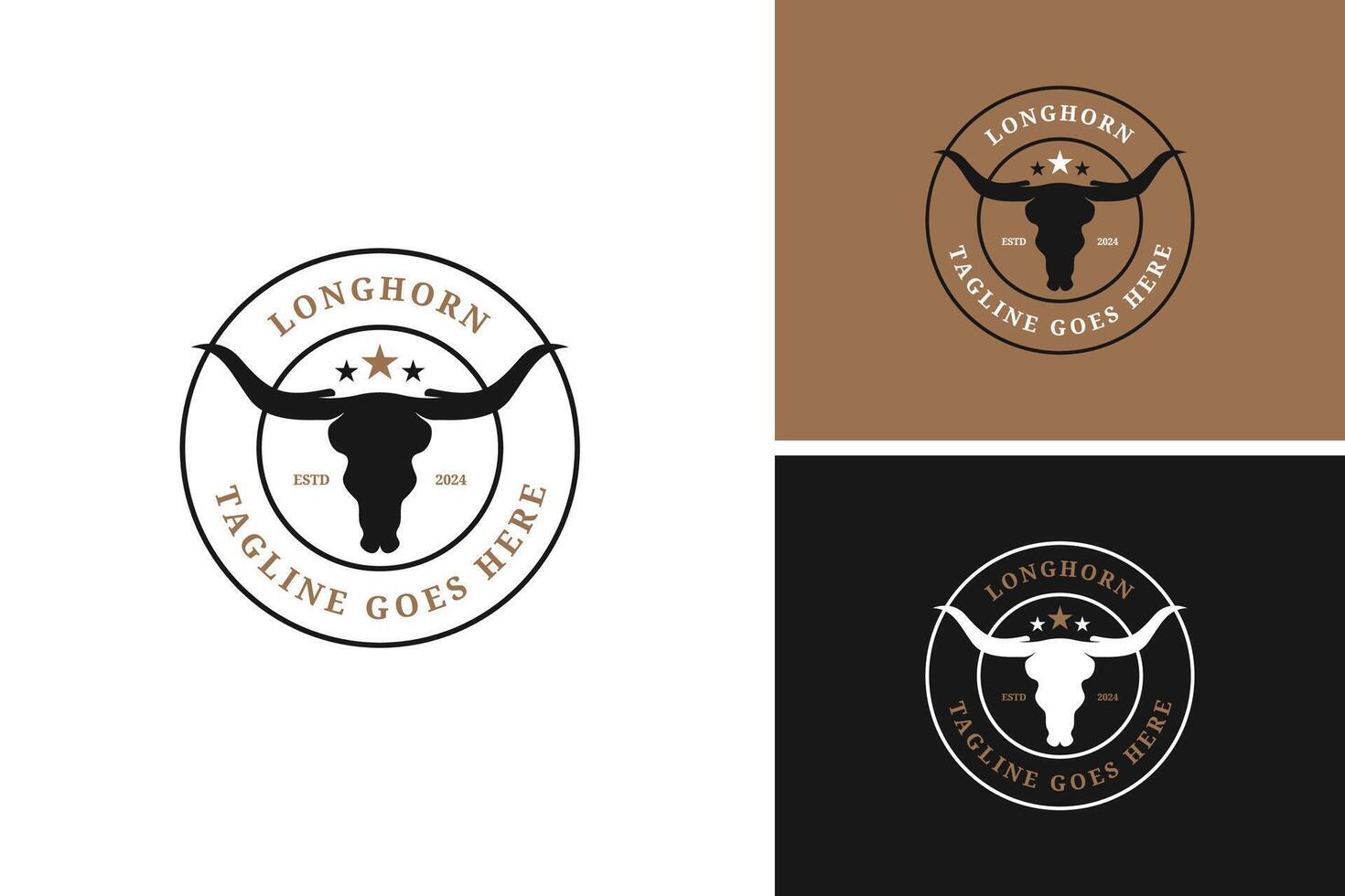 Longhorn vintage emblem logo design illustration template idea vector