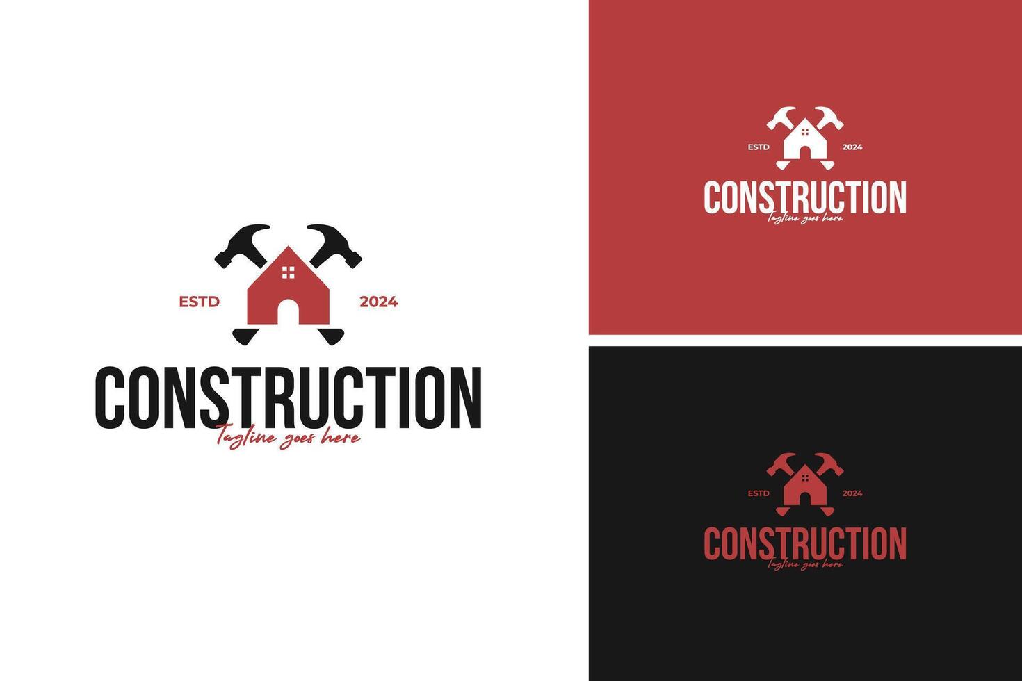 Hammer crossing a building silhouette logo design, perfect for a construction or real estate development company. illustration template idea vector