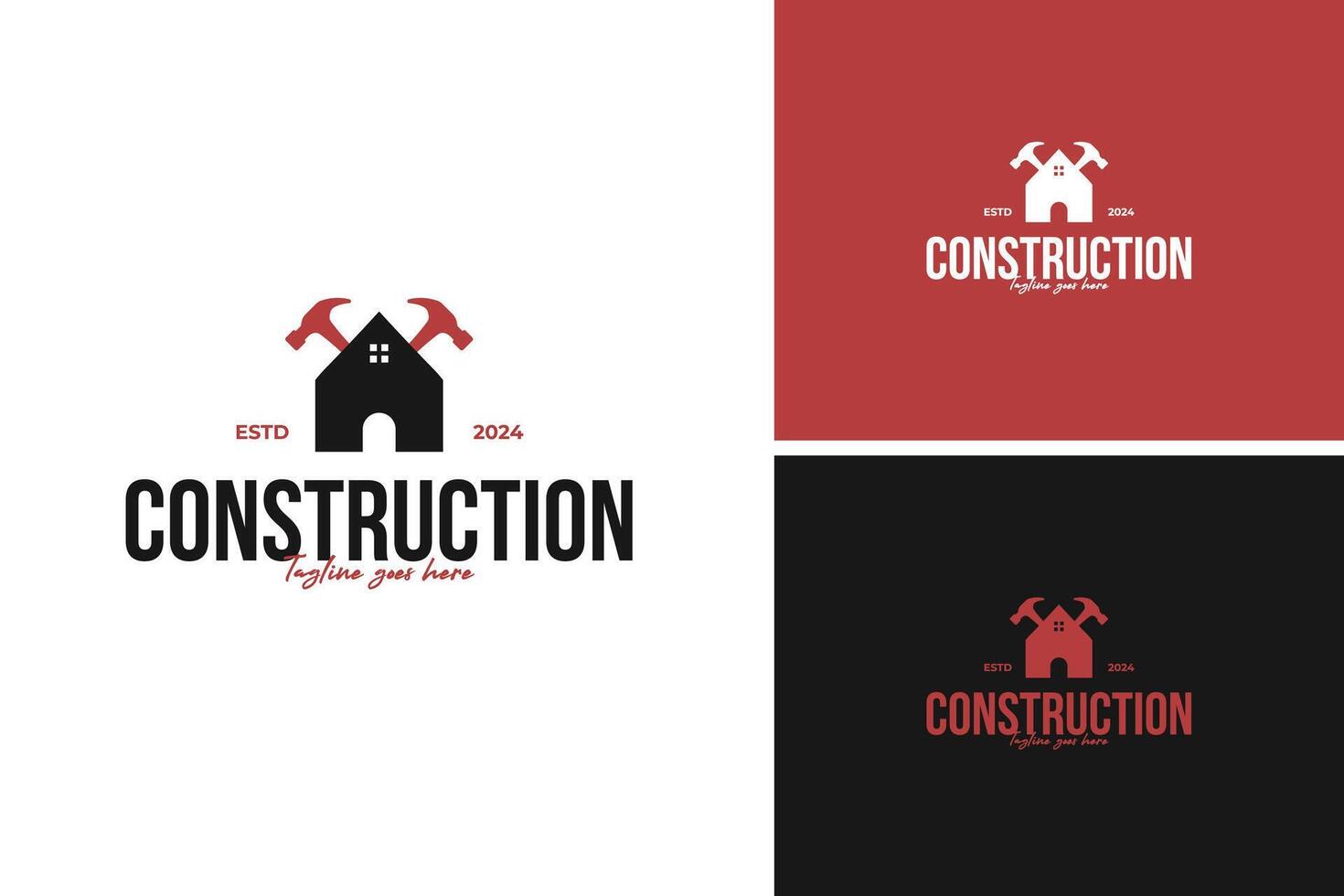 Hammer crossing a building silhouette logo design, perfect for a construction or real estate development company. illustration template idea vector