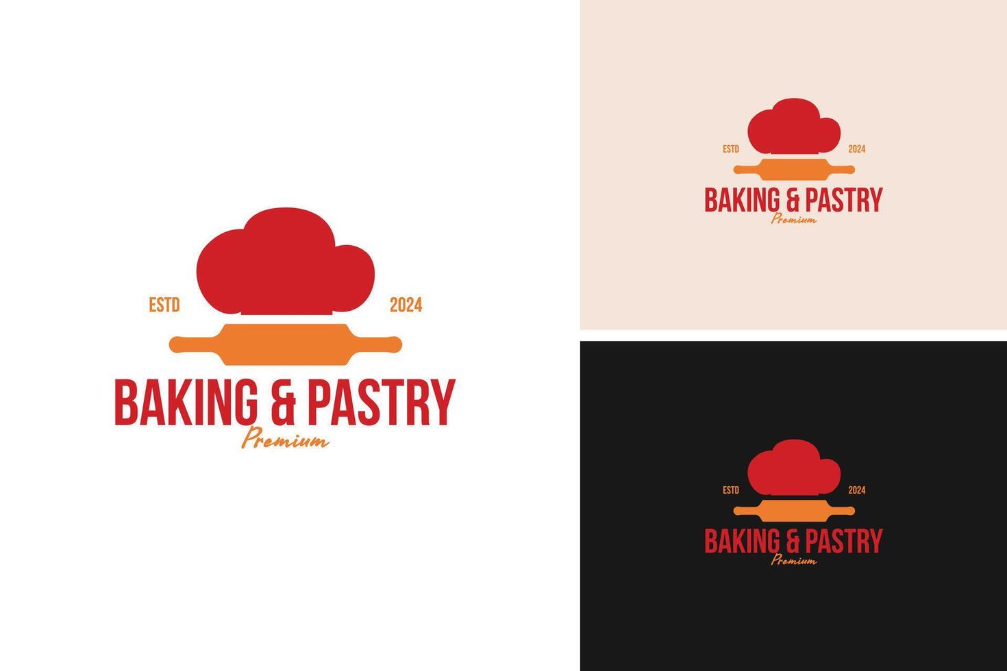 A logo design chef hat with a rolling pin. Symbolizing baking and pastry arts. illustration template idea vector