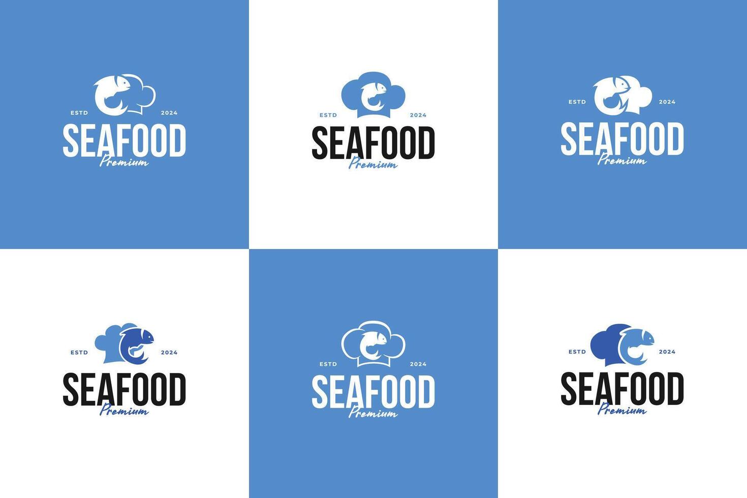 Set of chef hat with a fish logo design. perfect for a seafood restaurant or a chef specializing in seafood dishes. illustration template idea vector