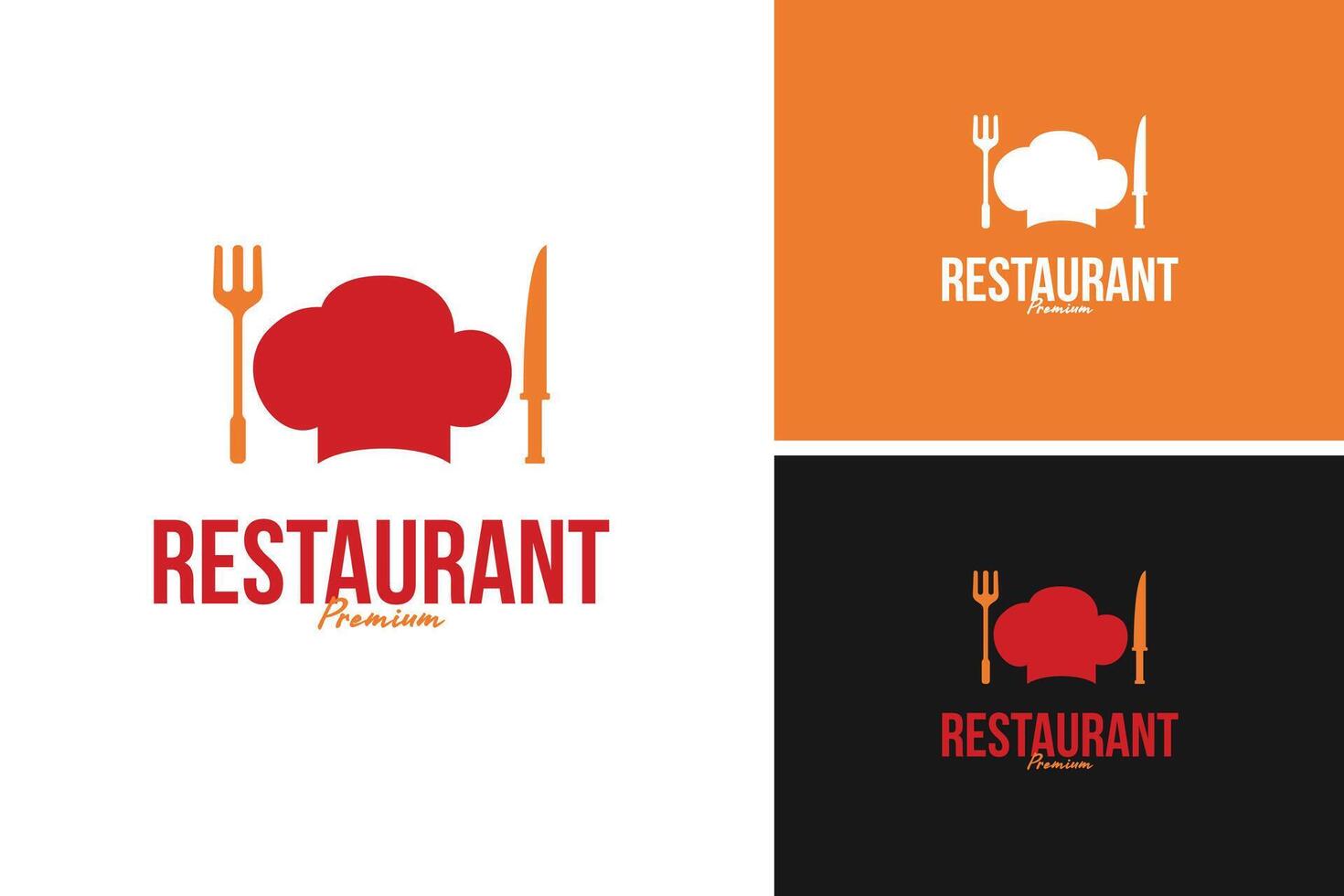 The classic chef's hat with a fork logo design on one side and a knife on the other for restaurant or BBQ. illustration template idea vector
