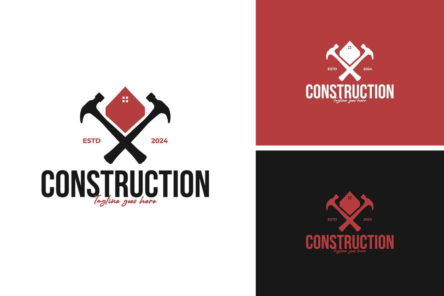 Hammer crossing a building silhouette logo design, perfect for a construction or real estate development company. illustration template idea vector