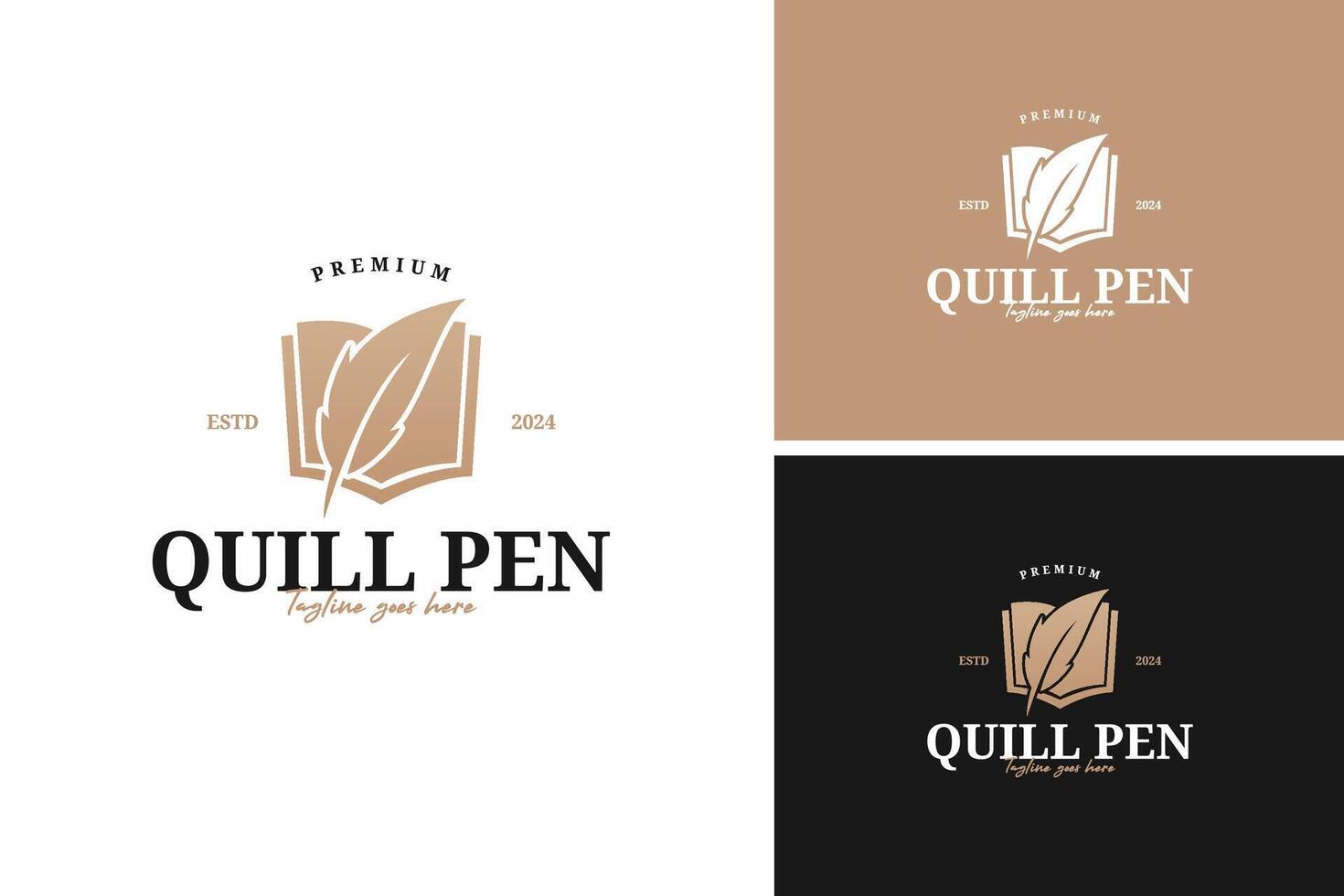 Notes book and quill pen logo design illustration template idea vector