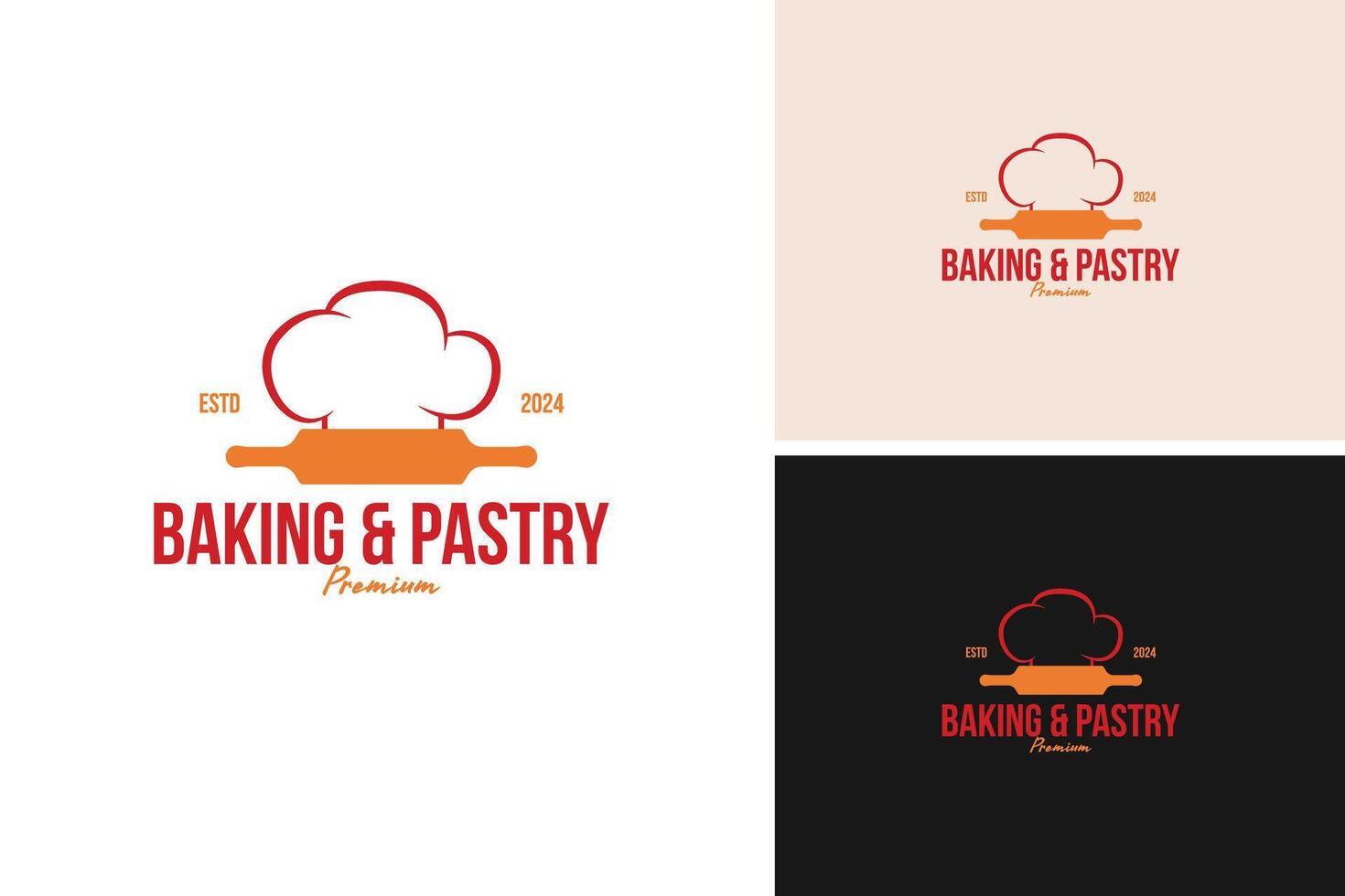 A logo design chef hat with a rolling pin. Symbolizing baking and pastry arts. illustration template idea vector