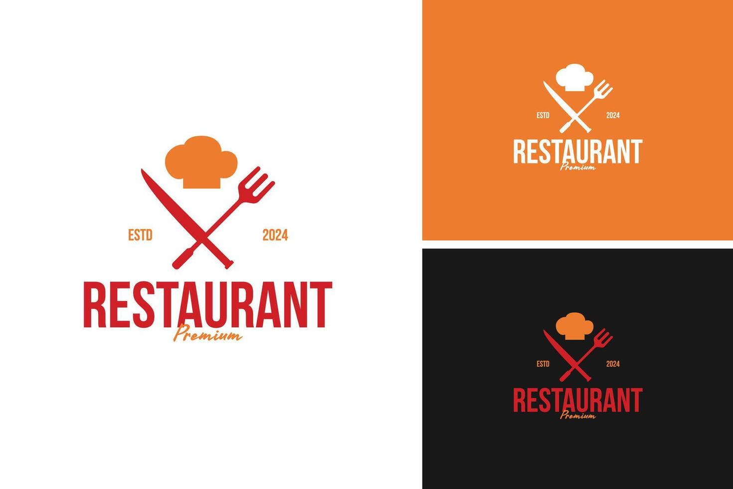The classic chef's hat with a fork logo design on one side and a knife on the other for restaurant or BBQ. illustration template idea vector