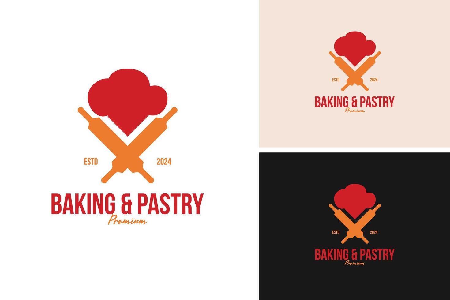 A logo design chef hat with a rolling pin. Symbolizing baking and pastry arts. illustration template idea vector
