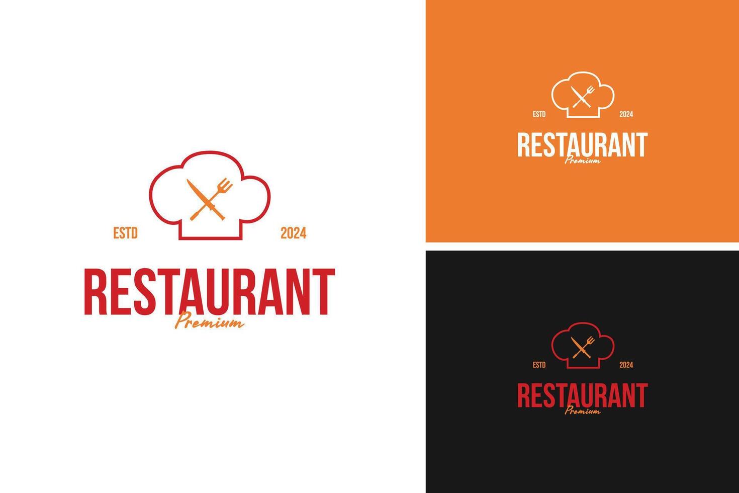 The classic chef's hat with a fork logo design on one side and a knife on the other for restaurant or BBQ. illustration template idea vector