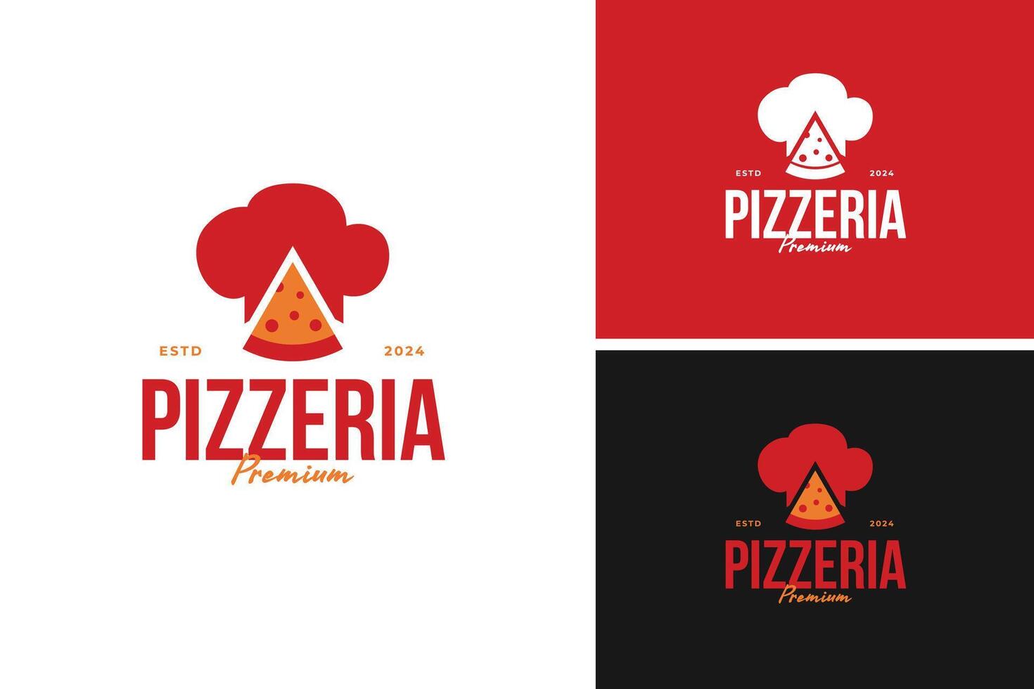 Chef hat with a pizza slice logo design. ideal for a pizzeria or an Italian restaurant. illustration template idea vector