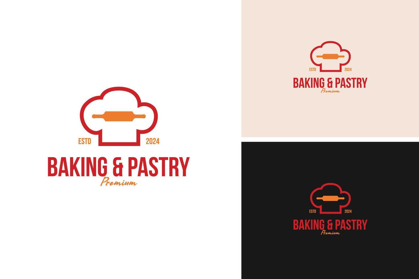 A logo design chef hat with a rolling pin. Symbolizing baking and pastry arts. illustration template idea vector