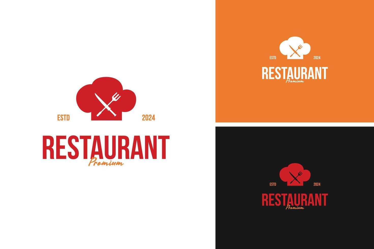 The classic chef's hat with a fork logo design on one side and a knife on the other for restaurant or BBQ. illustration template idea vector