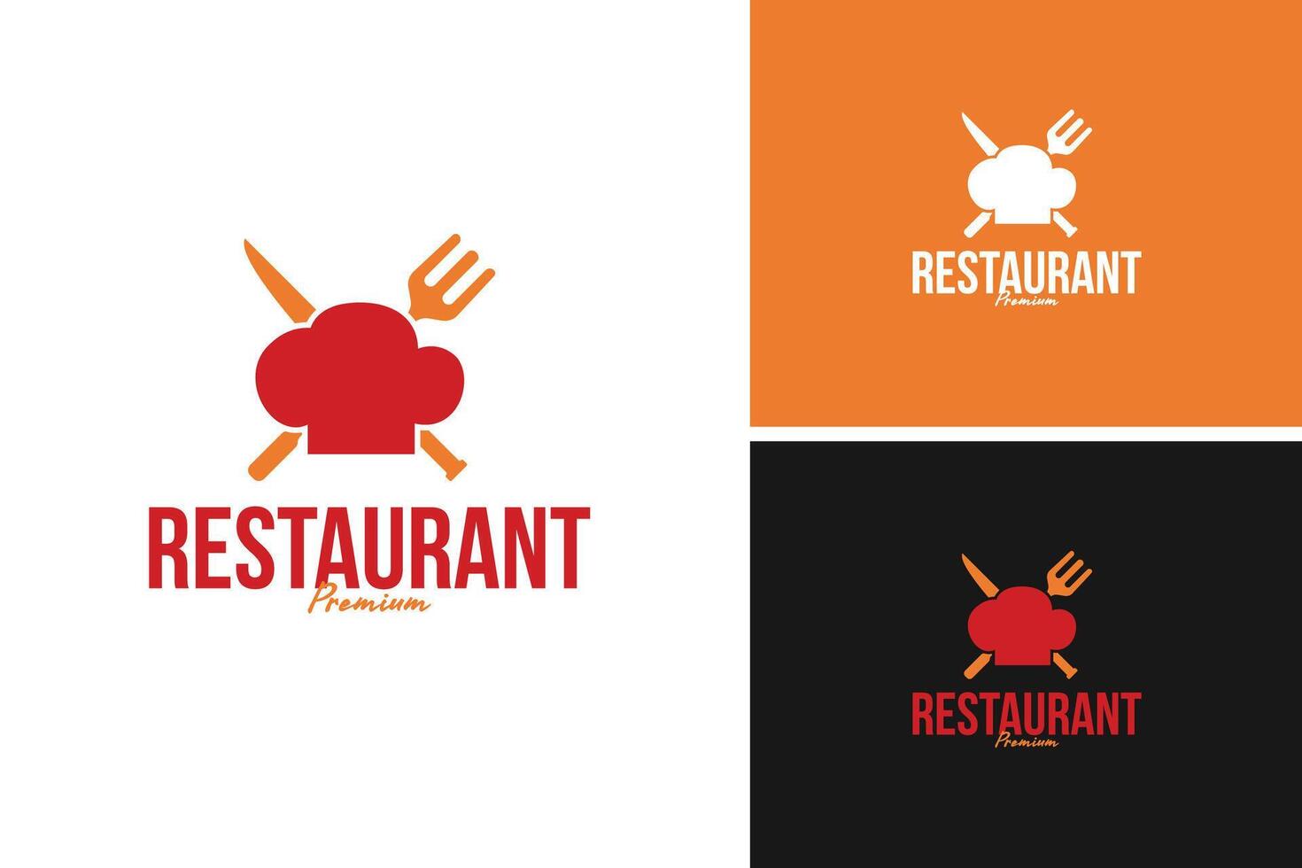 The classic chef's hat with a fork logo design on one side and a knife on the other for restaurant or BBQ. illustration template idea vector