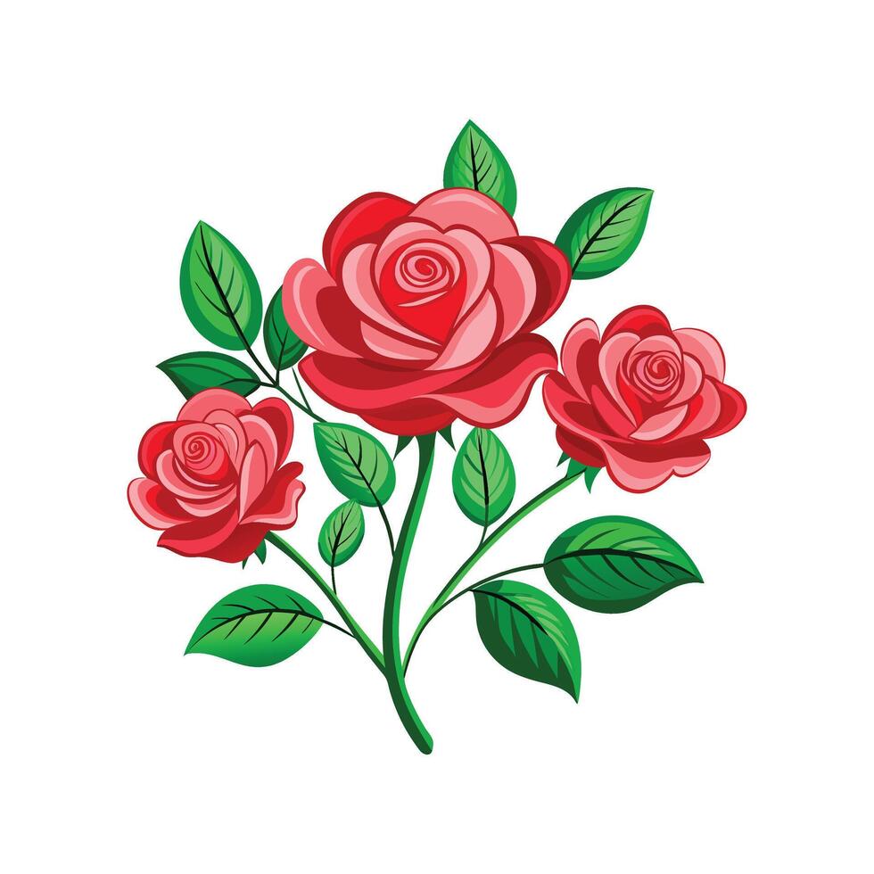 Red Rose Flower With Green Leaf Illustration 47259011 Vector Art at