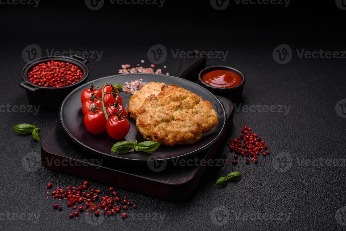 Delicious fried chicken chops with salt, spices and herbs photo