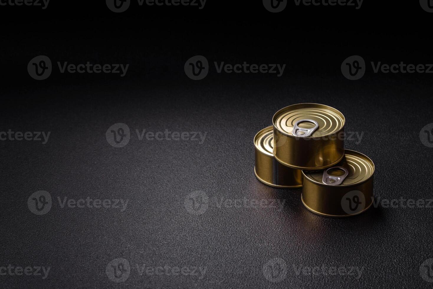 Round metal can with canned meat or fish with a key photo