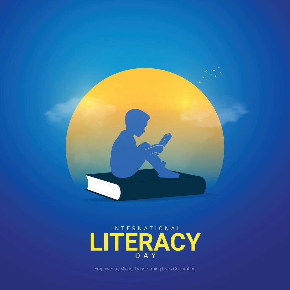 International Literacy Day Creative Ads Design. Literacy, Pencil, Book silhouette isolated on Template for background. Literacy Poster, , 3d, illustration, Sep 8. Important day, Holiday concept. vector