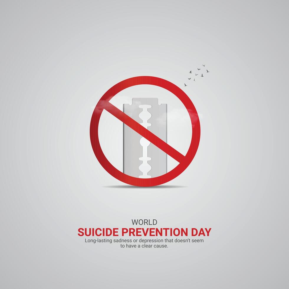 suicide prevention day Creative Ads Design. ribbon and stop icon isolated on Template for background. suicide prevention Poster, , 3d, illustration, Sep 10. Important day, Holiday concept. vector