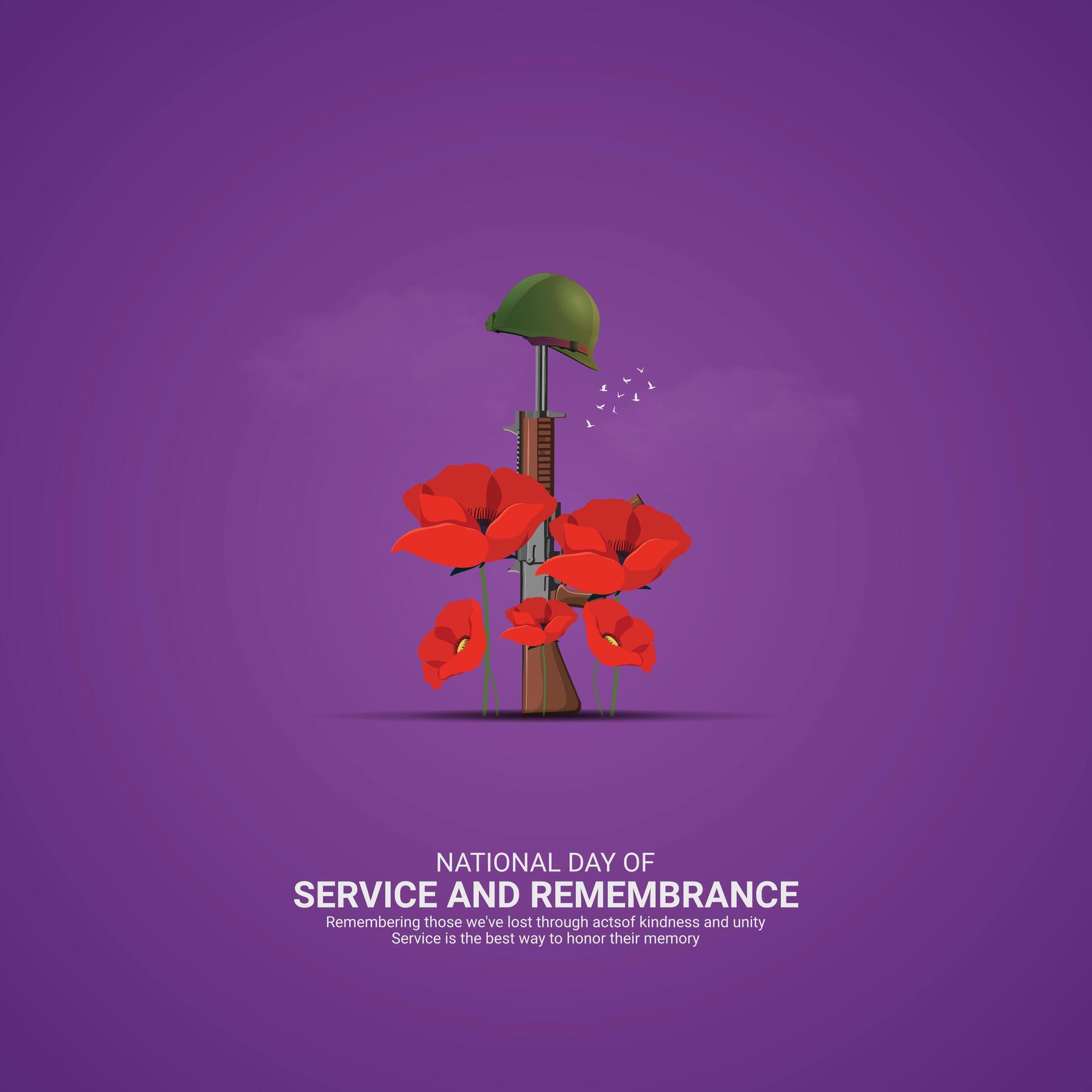 National Day of Service and Remembrance. gun and flower icon isolated on Template for background