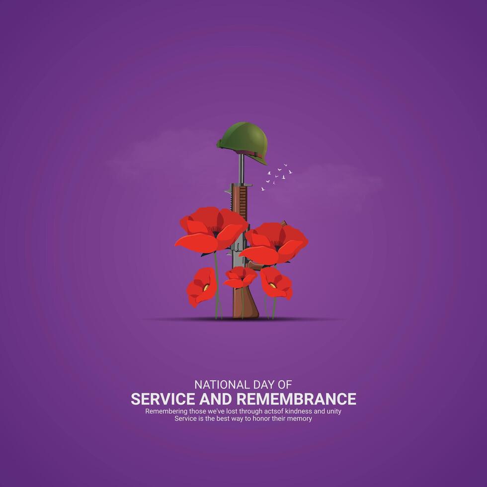 National Day of Service and Remembrance. gun and flower icon isolated on Template for background. Service and Remembrance Poster Creative Ads, , 3d, illustration, Sep 11. Important day, vector