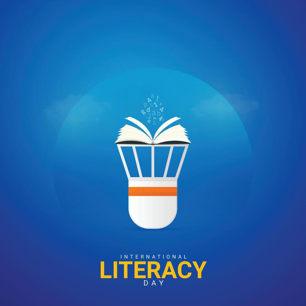 International Literacy Day Creative Ads Design. Literacy, Pencil, Book silhouette isolated on Template for background. Literacy Poster, , 3d, illustration, Sep 8. Important day, Holiday concept. vector