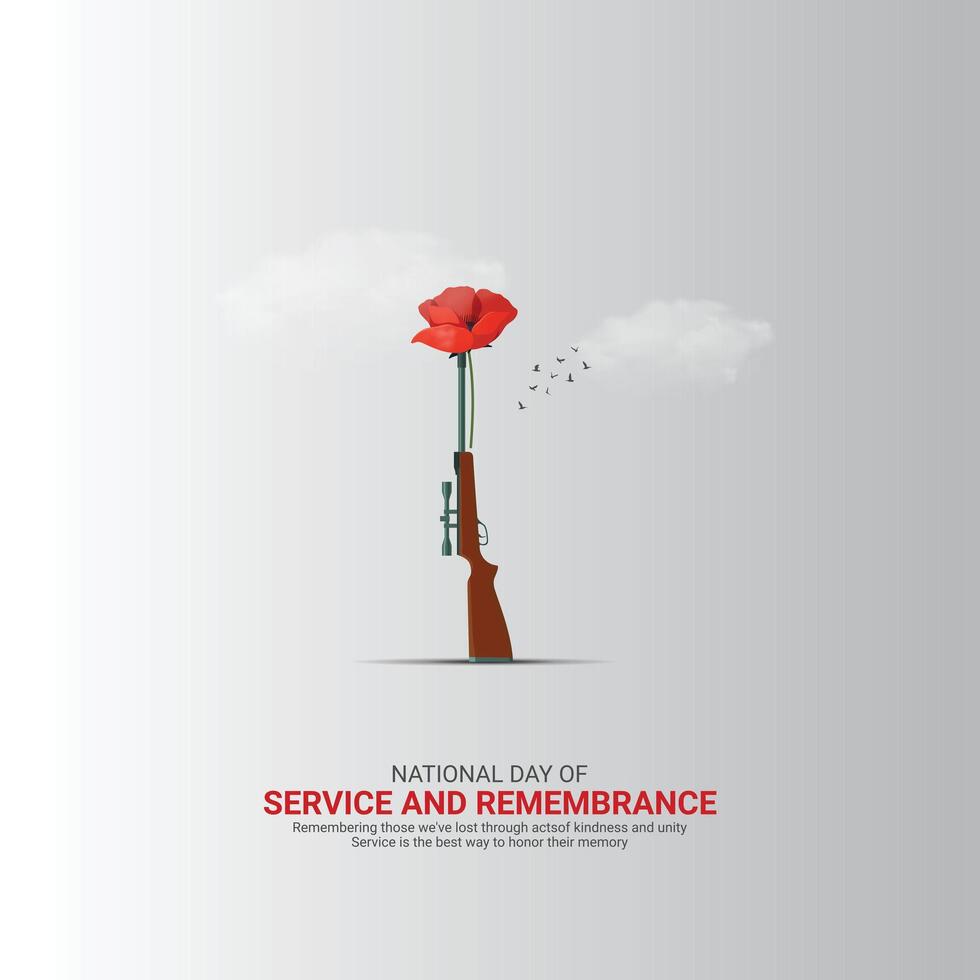 National Day of Service and Remembrance. gun and flower icon isolated on Template for background. Service and Remembrance Poster Creative Ads, , 3d, illustration, Sep 11. Important day, vector