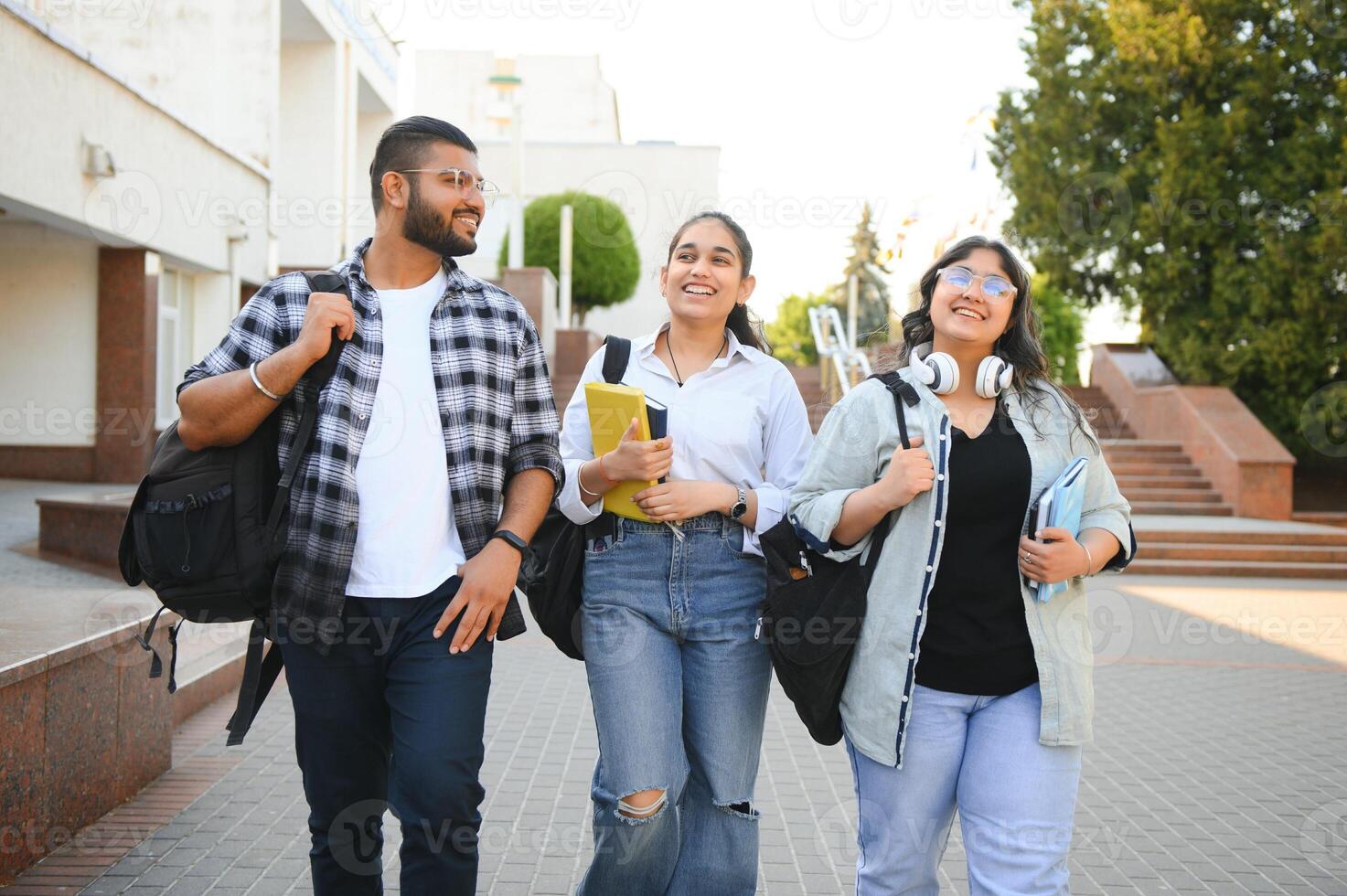Group of Indian or Asian college students in the campus photo