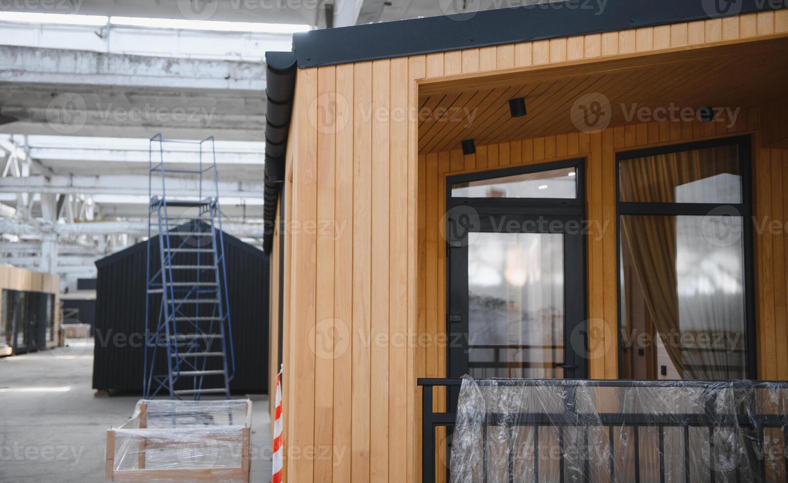 Workshop for the production of wooden modular houses photo