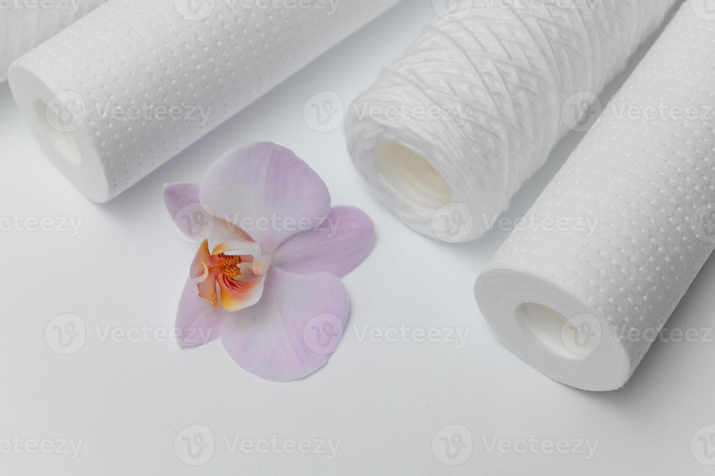 Cartridges for water treatment systems on white background. photo