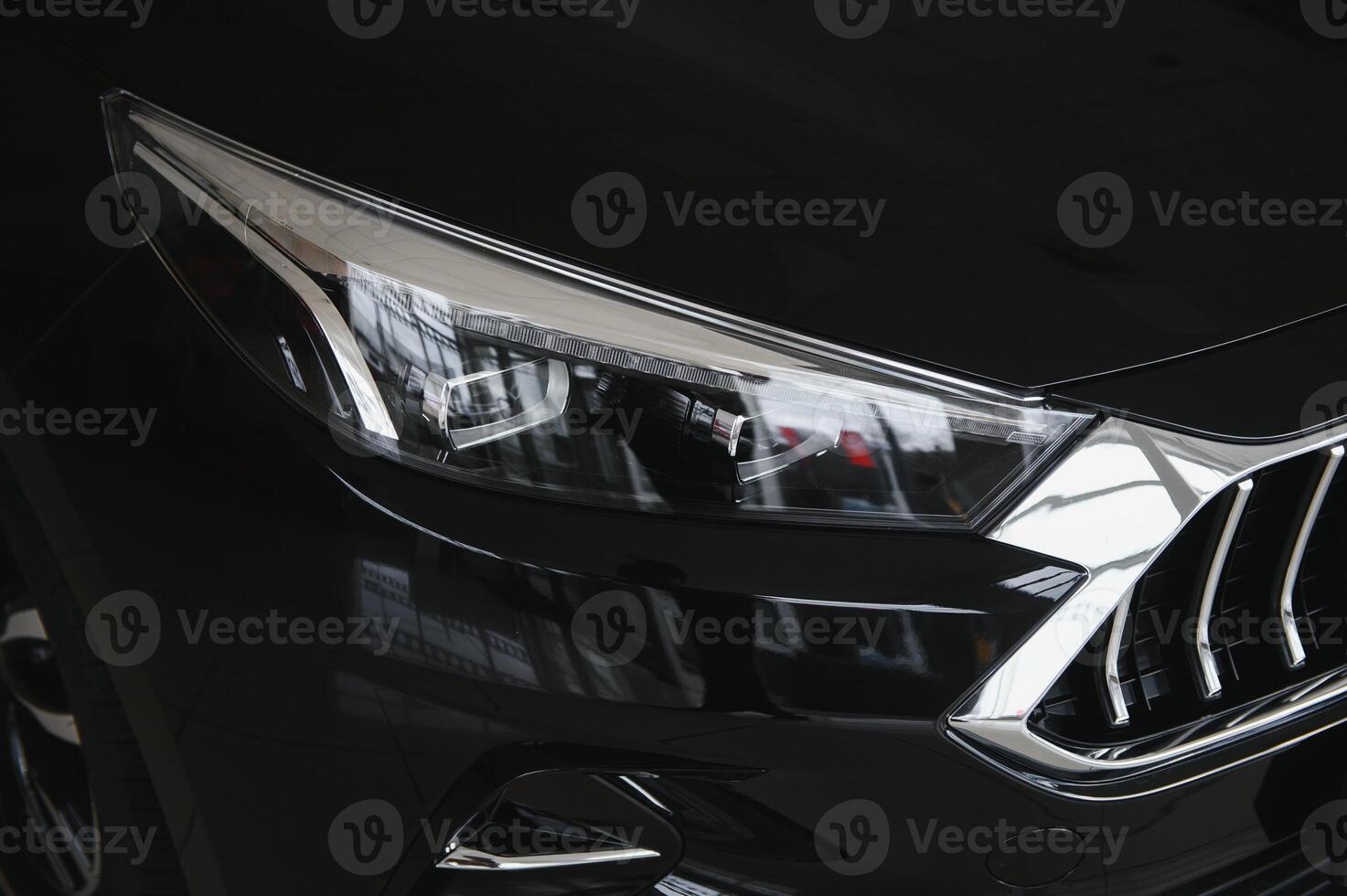 elements of the design of a modern car in a car showroom photo