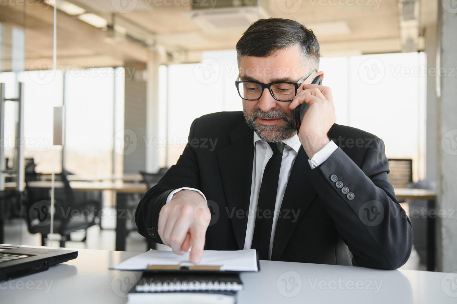 Experienced executive manager quarreling with employee on mobile yelling and screaming about bad report and failure with project, mad boss angry about software bugs in application for work photo