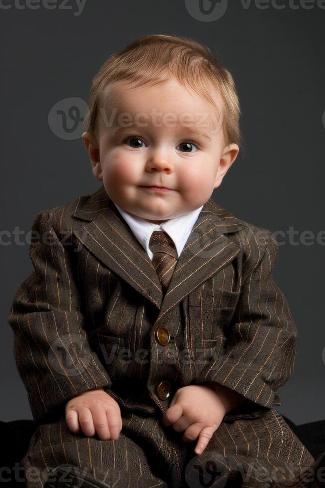 Cute baby in business attire represents future success and prosperity with a confident and professional appearance photo