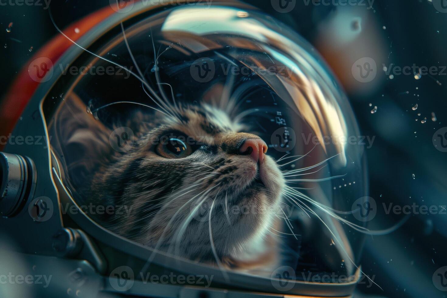 Astronaut cat captivated by the cosmos a lifelike portrait photo