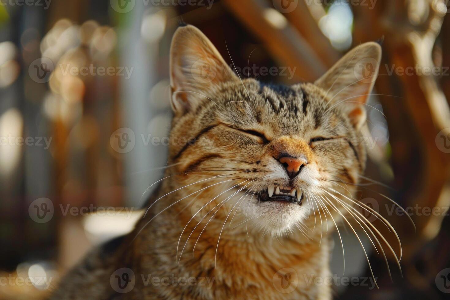 Cat smiling showing teeth feline portrait photo