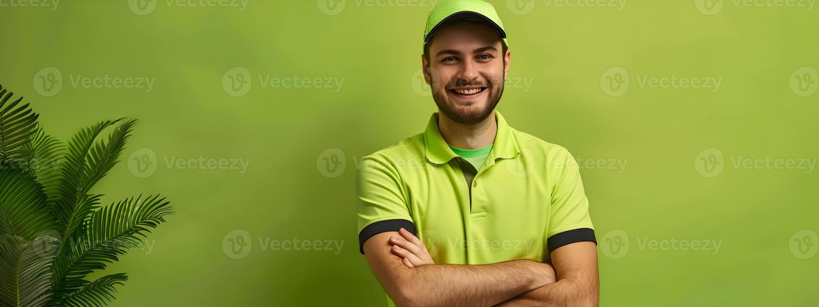 Enthusiastic Young Golf Professional Portrait Expertise and Joy in a Scenic Outdoor Setting photo
