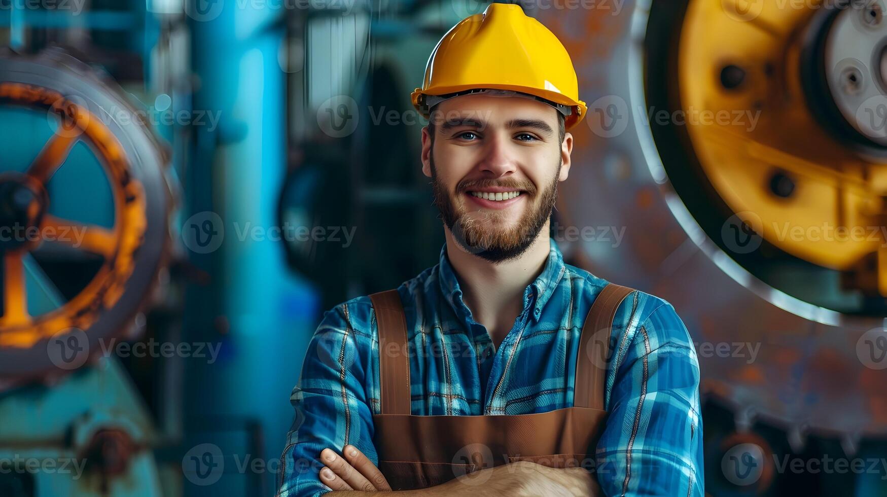 Happy Young Machinery Operator Excels in Dynamic Construction Industry photo