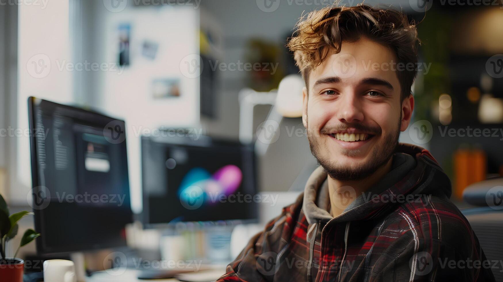 Joyful Graphic Designer Thriving in a Creative Workspace photo